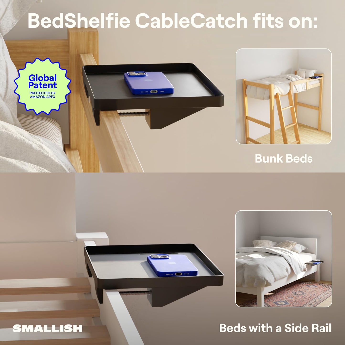 BedShelfie Bedside Shelf, Bunk Bed & Top Bunk, College Dorm Room Essentials, Clip On Nightstand, Bed Side Table Tray Organizer, Room Decor