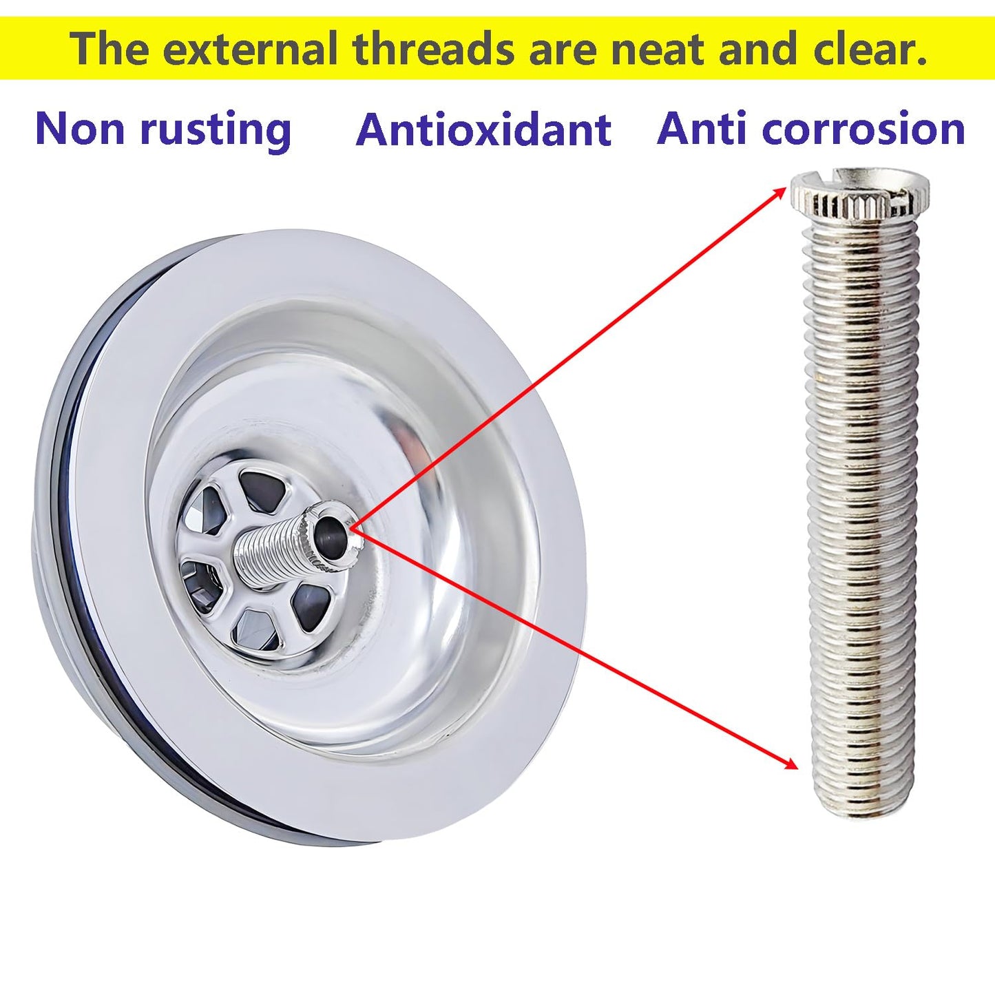 Qrity 70mm Ceramic Wash Basin Extended Bolt Screw Kitchen Sink Basket Strainer Plug Screw for Marble Artificial Quartz Stone Wash Basin
