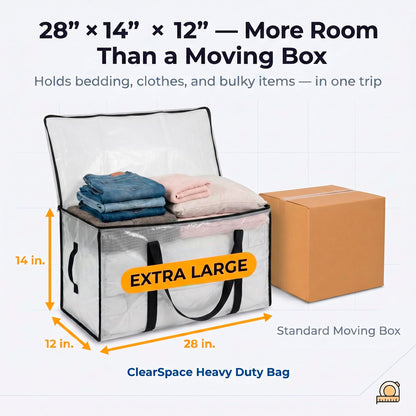 ClearSpace Heavy Duty Moving Bags or Storage Bins with Lids, Clear, 6 Pack