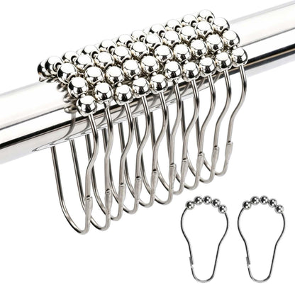 12 Pcs Stainless Steel Shower Curtain Hooks, Rustproof Metal Shower Curtain Rings with Roller Balls