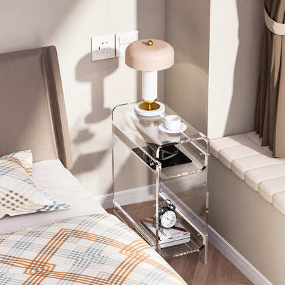 Dewrhiixe Clear Acrylic Side Table Narrow, Slim End Table for Small Spaces, Skinny Nightstand Bedside Table for Bedroom, Living Room, Office