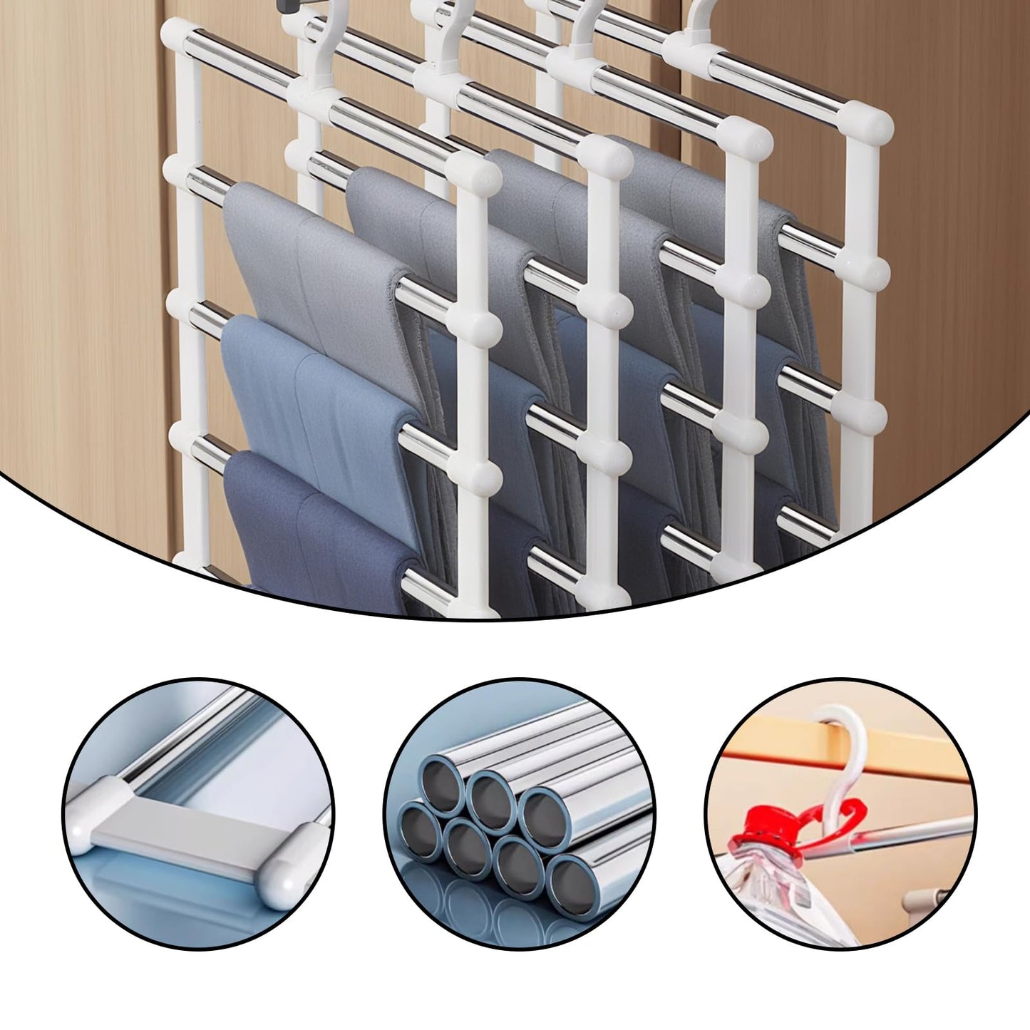 Pack of 2 foldable trouser hangers, space-saving hangers for trousers, skirts and more, trouser hangers with clamp, ideal for scarves, ties
