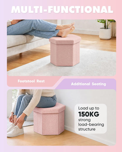 Bonlife Folding Storage Ottoman Hexagonal, Footrest with Toy Ches Box, 43cm