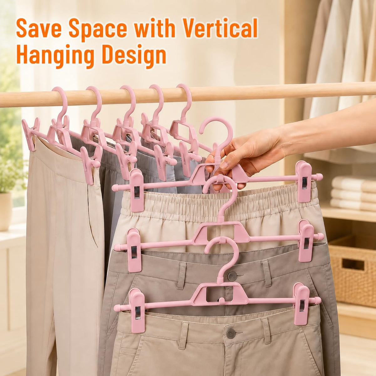 10 Pack Trouser Hangers with Clips, Space Saving Skirt Hangers Organiser