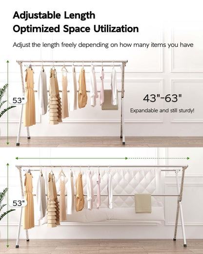 Vikaqi Clothes Drying Rack 63 Inches Folding Indoor Outdoor, Drying Rack Clothing Collapsible, Foldable Portable Laundry Drying Rack, Heavy Duty