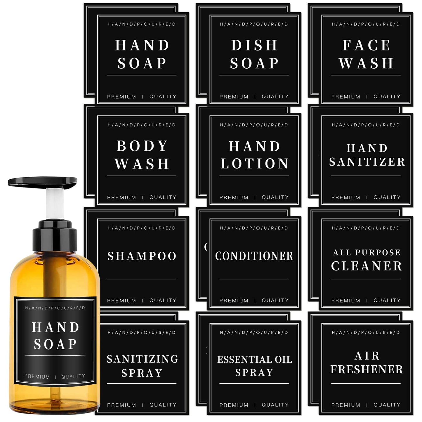 KSIWRE Waterproof Soap Labels for Plastic/Glass Bottles, Bathroom/Kitchen Hand Soap Dispenser Label Stickers,Removable Organization Labels for