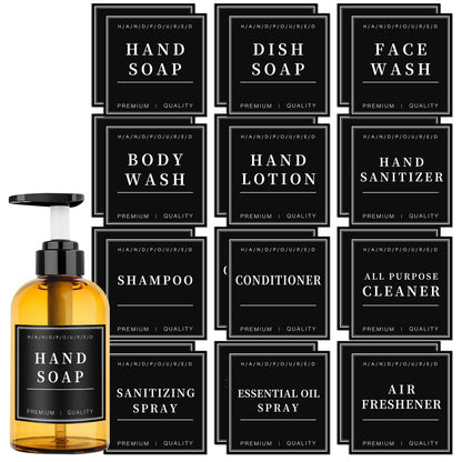 KSIWRE Waterproof Soap Labels for Plastic/Glass Bottles, Bathroom/Kitchen Hand Soap Dispenser Label Stickers,Removable Organization Labels for