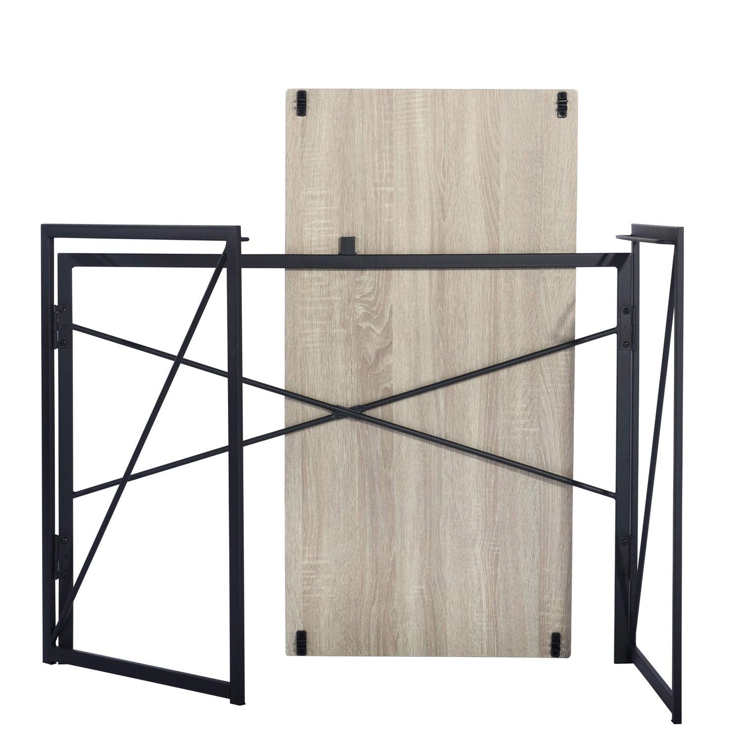 FurnitureR Folding Computer Desk,Industrial Style MDF Table Top Black Metal Frame,Space Saving For Small Apartment