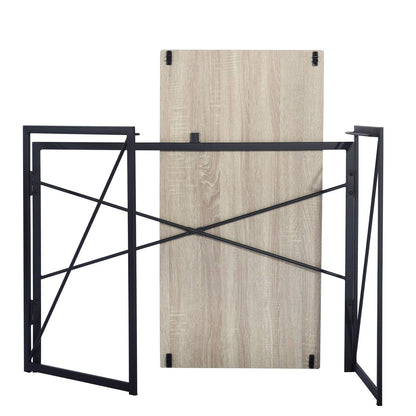 FurnitureR Folding Computer Desk,Industrial Style MDF Table Top Black Metal Frame,Space Saving For Small Apartment