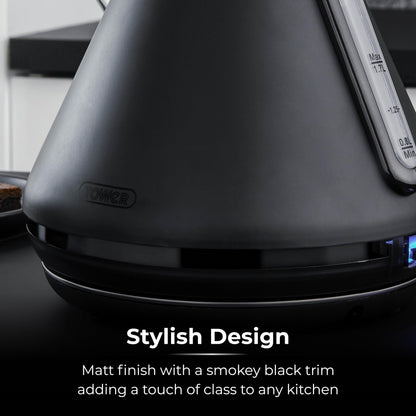 Tower T10079BLK Sera Pyramid Kettle with Smoked Black Trim, 1.7L, 3KW, Black