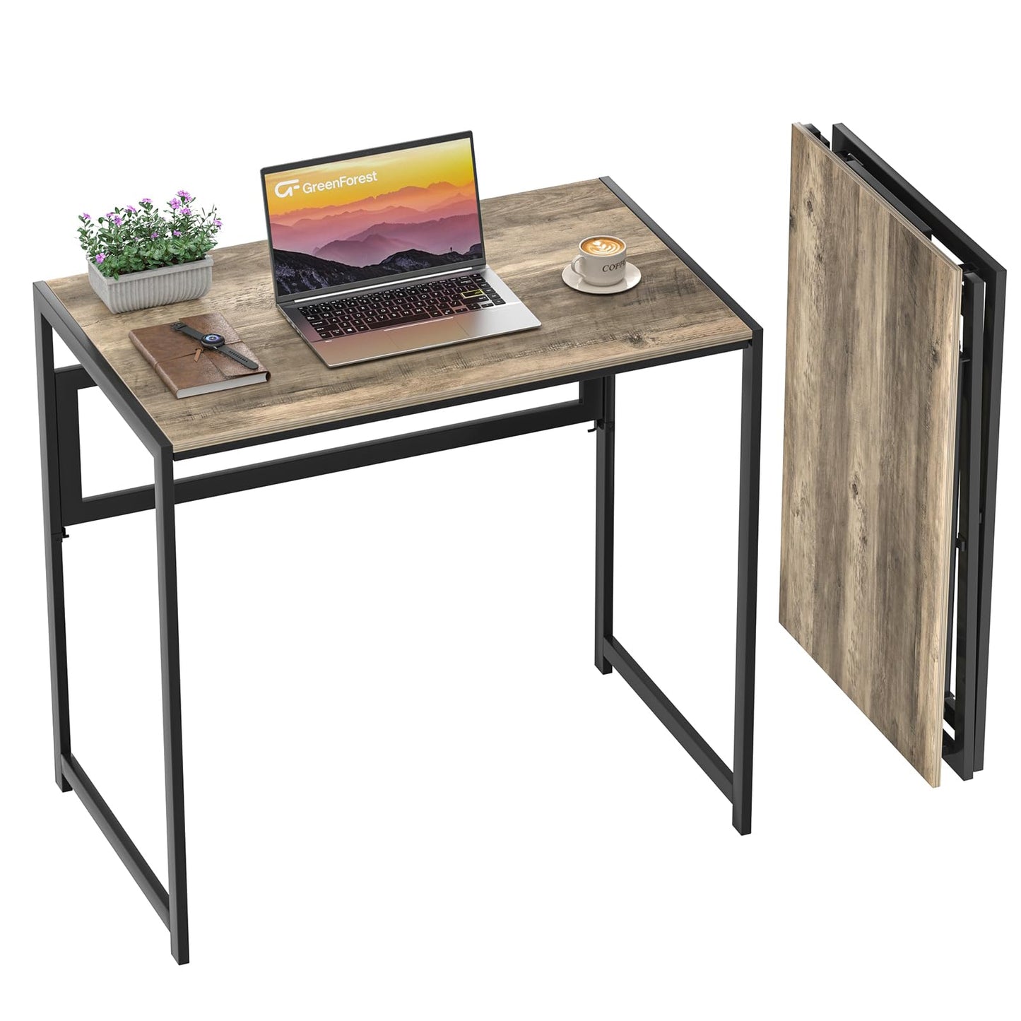 GreenForest Folding Desk 80cm No Assembly Required for Small Space, Grey