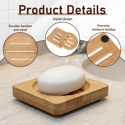 2 PCS Wooden Soap Dish Round Bamboo Soap Dish Holder Shower Steamer Tray Wood Soap-Tray for Shower Home Bathroom (Round and Square)