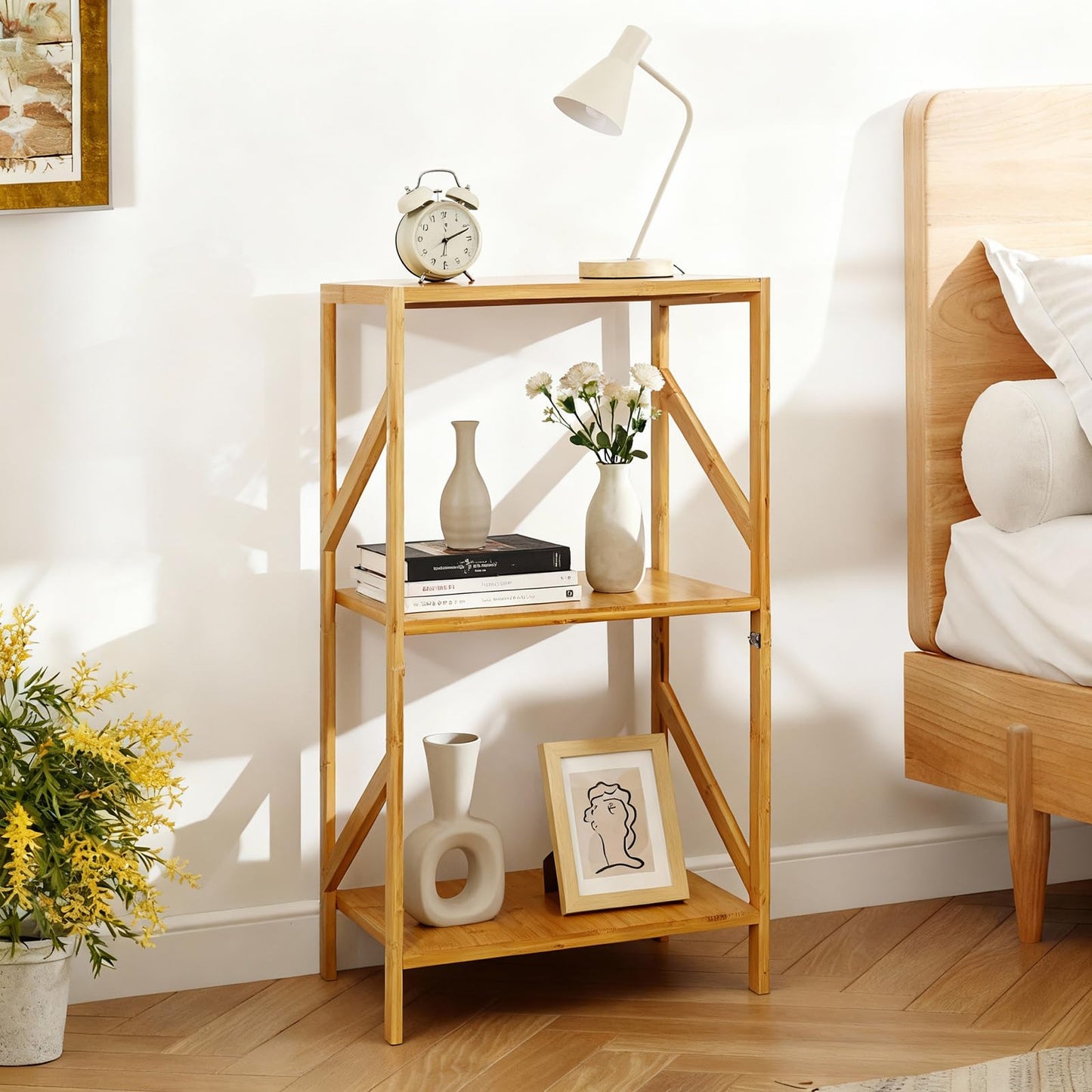 EIUTQRU Bamboo Bookshelf, 3 Tier Rustic Style Bookcase, Multifunctional Narrow Shelving Unit Storage Rack for Living Room, Garage, kitchen, Office