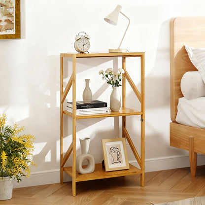 EIUTQRU Bamboo Bookshelf, 3 Tier Rustic Style Bookcase, Multifunctional Narrow Shelving Unit Storage Rack for Living Room, Garage, kitchen, Office