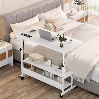 iSunirm Mobile Standing Desk with Integrated UK Power Outlets & USB Ports, Height Adjustable