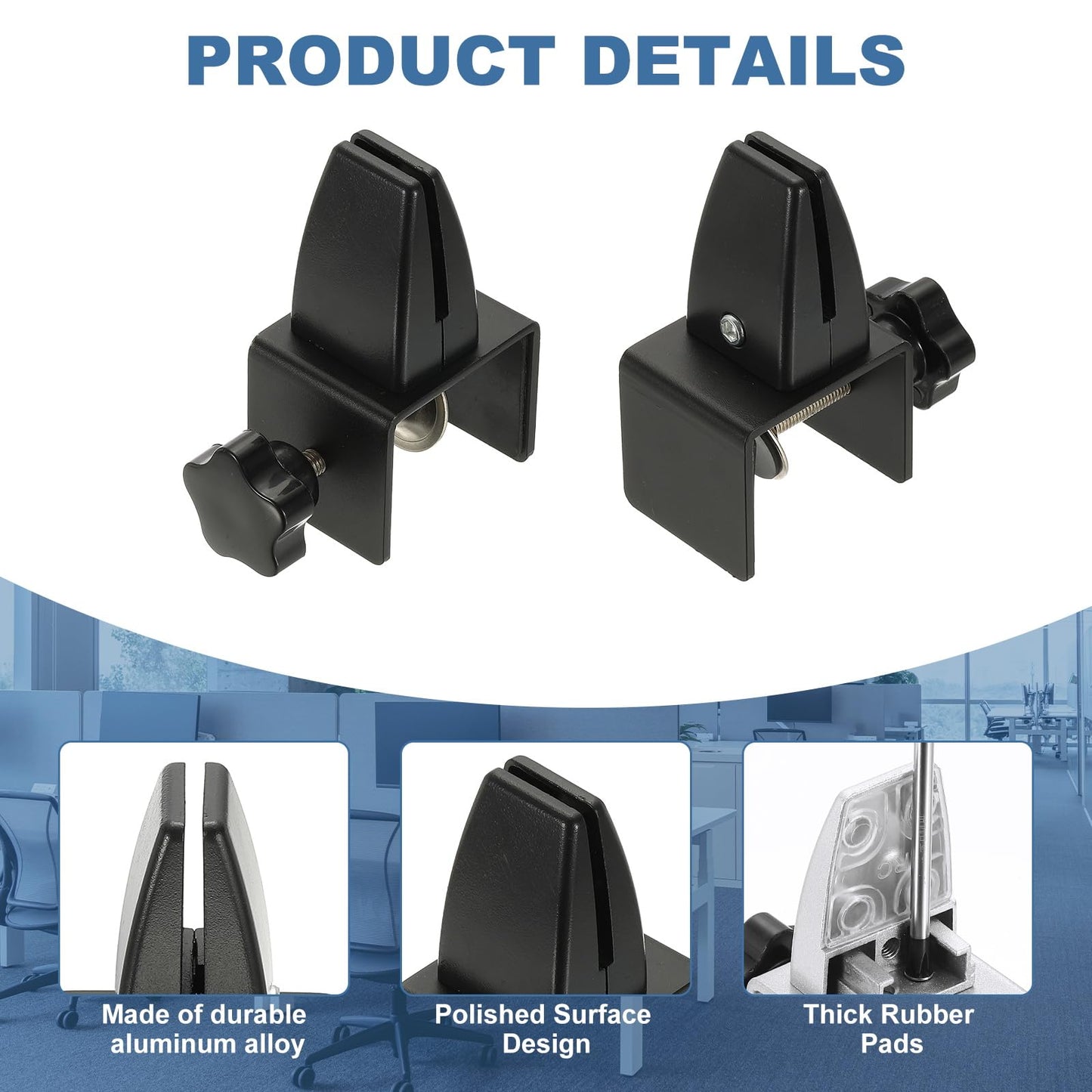 PATIKIL 1.8x1.3x2.1" Desk Divider Support Clamp, 2 Pcs Aluminum Desk Shield Clamp Desk Divider Partition Clamp Sneeze Guard Clamp Bracket for Office