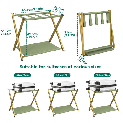 IBUYKE Luggage Rack for All Suitcase Sizes,Foldable Suitcase Stand with Fabric Storage Shelf,Easy to Assemble for Bedroom Living Room Hotel,Gold