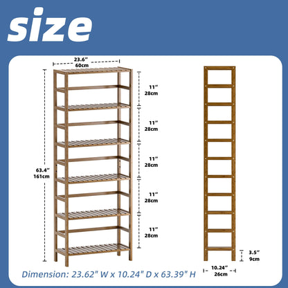 HITNET Bookcase, Bamboo Bookshelf, 6-Tier Adjustable Tall Open Book Shelf, Free Standing Storage Shelves Organizer, Flower Plant Display Stand, Walnut