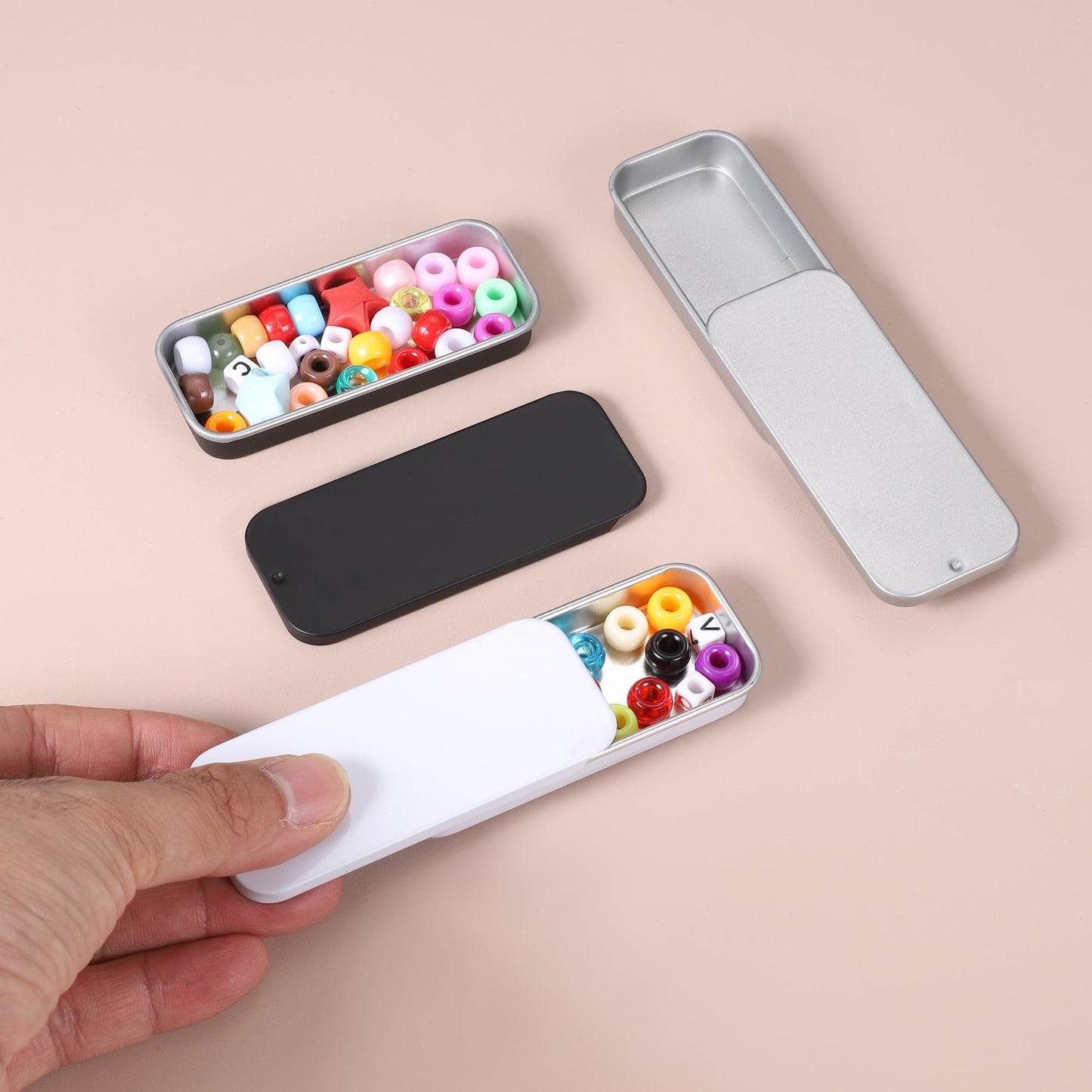 sourcing map 12Pcs Slide Top Tin Containers, Mini Metal Empty Tins Box with Sliding Lids, 3.1"x1.3"x0.4" Rectangular Storage Organizers for Lip Balm