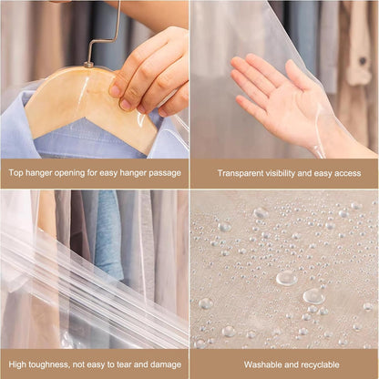 Plastic Garment Bags, 30 Pack Dry Cleaning Bags, Clear Clothes Covers, Dust Proof Garment Protector Covers, Garment Bags