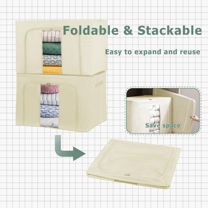 Womanht 2 Pack Closet Organizers and Storage, Foldable Oxford Steel Frame Storage Box with Clear Window & Carry Handles