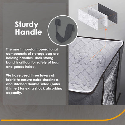 KURNI Storage Bags | Clothes Organizer Boxes, Foldable 6 Pack Grey, 90L Capacity, 3 Sided Zipper Moving Large Bag. Dust & Moisture Proof