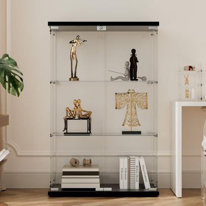 Beauty4U 3-Shelf Double Door Glass Display Cabinet, 125cm Tall, Black