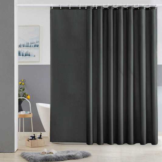 Furlinic Extra Wide Shower Curtain Fabric Washable Mould Proof Waterproof for Bathroom Bath Curtains Sets With 18 PCS Plastic Hooks Dark Grey 108 x 72