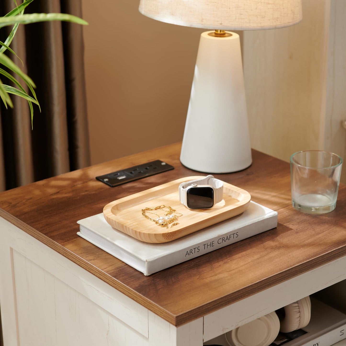 Bamboo Vanity Tray, Bathroom Counter Tray, Toilet Paper Basket Storage for Toilet Tank, Bathroom, Kitchen Counter 20 x 13 x 2 cm