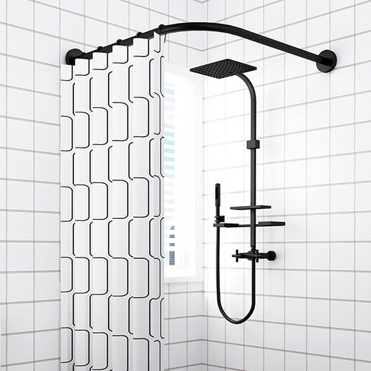 BACEYIOVE L-Shaped Shower Curtain Rail, Stainless Steel Extendable Shower Pole, No Drill, Adjustable Curved Shower Rail, Black