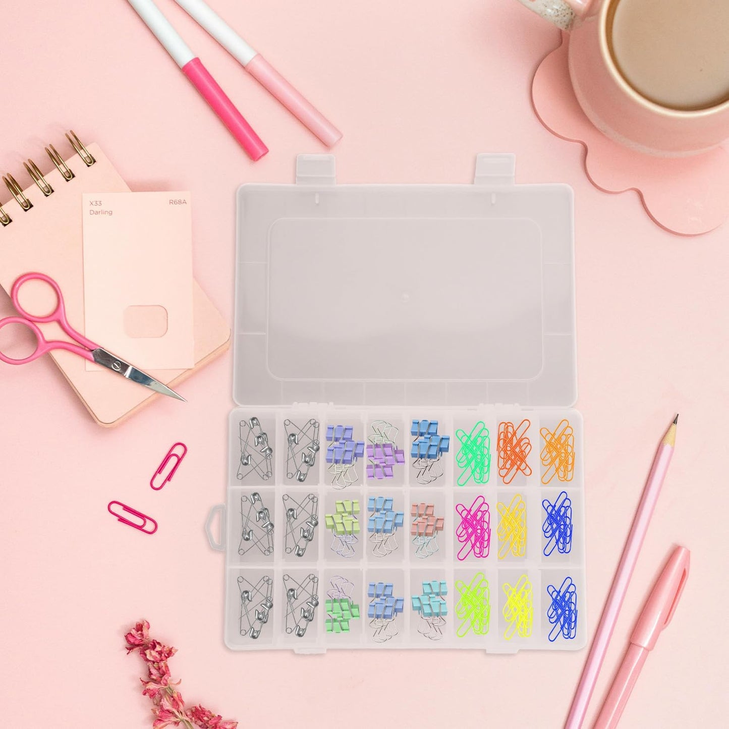 Bojueshaw Transparent 24-Grid Storage Box for Jewelry, Sewing Accessories, Medication, DIY Parts Organizer, Removable Compartments for Small Parts