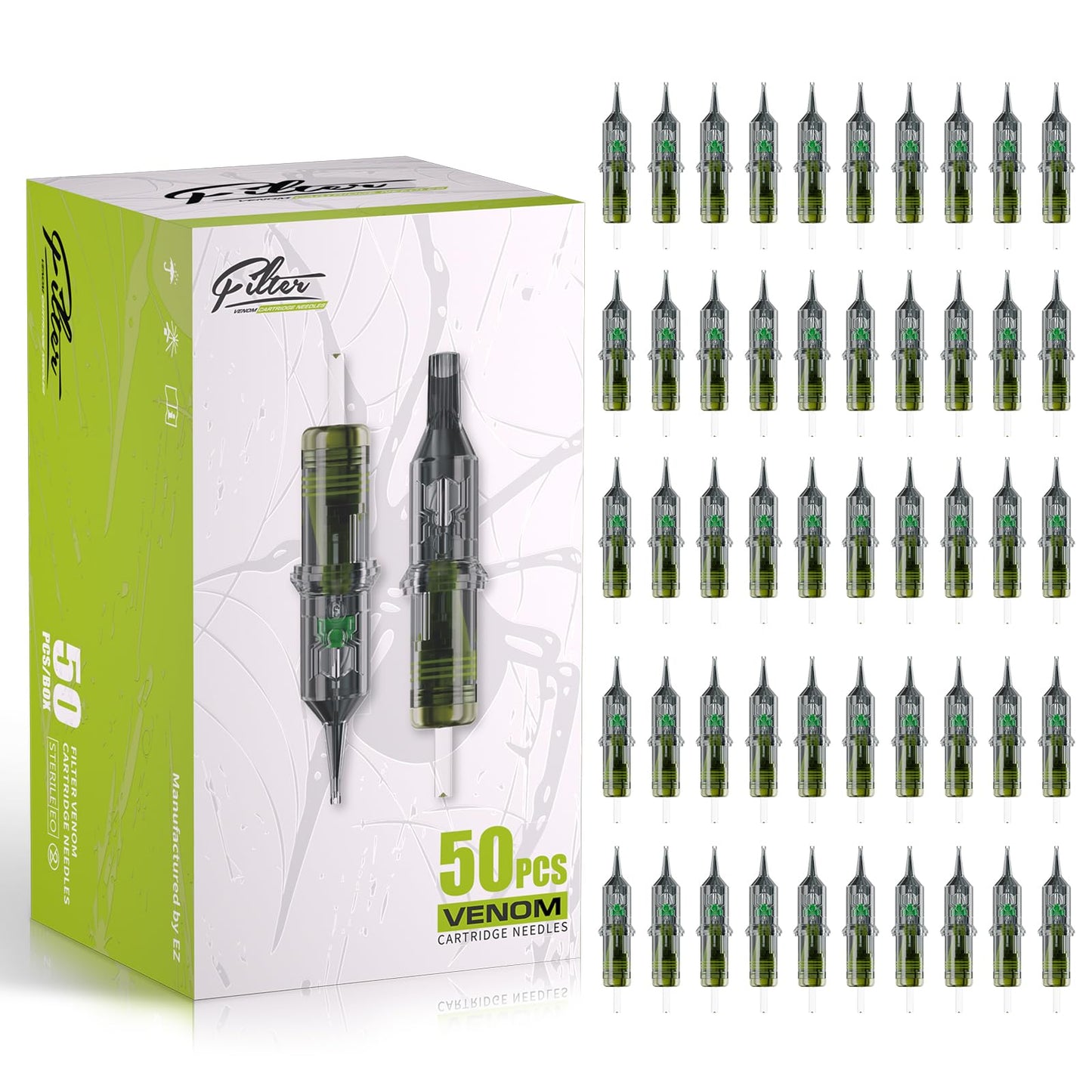 EZ Tattoo Cartridge Needles Assorted - 50Pcs #10 Mixed (3RS 7RS 9RS 11RS 14RS) Bugpin Round Shader Tattoo Needles Cartridges for Tattoo Gun Machine