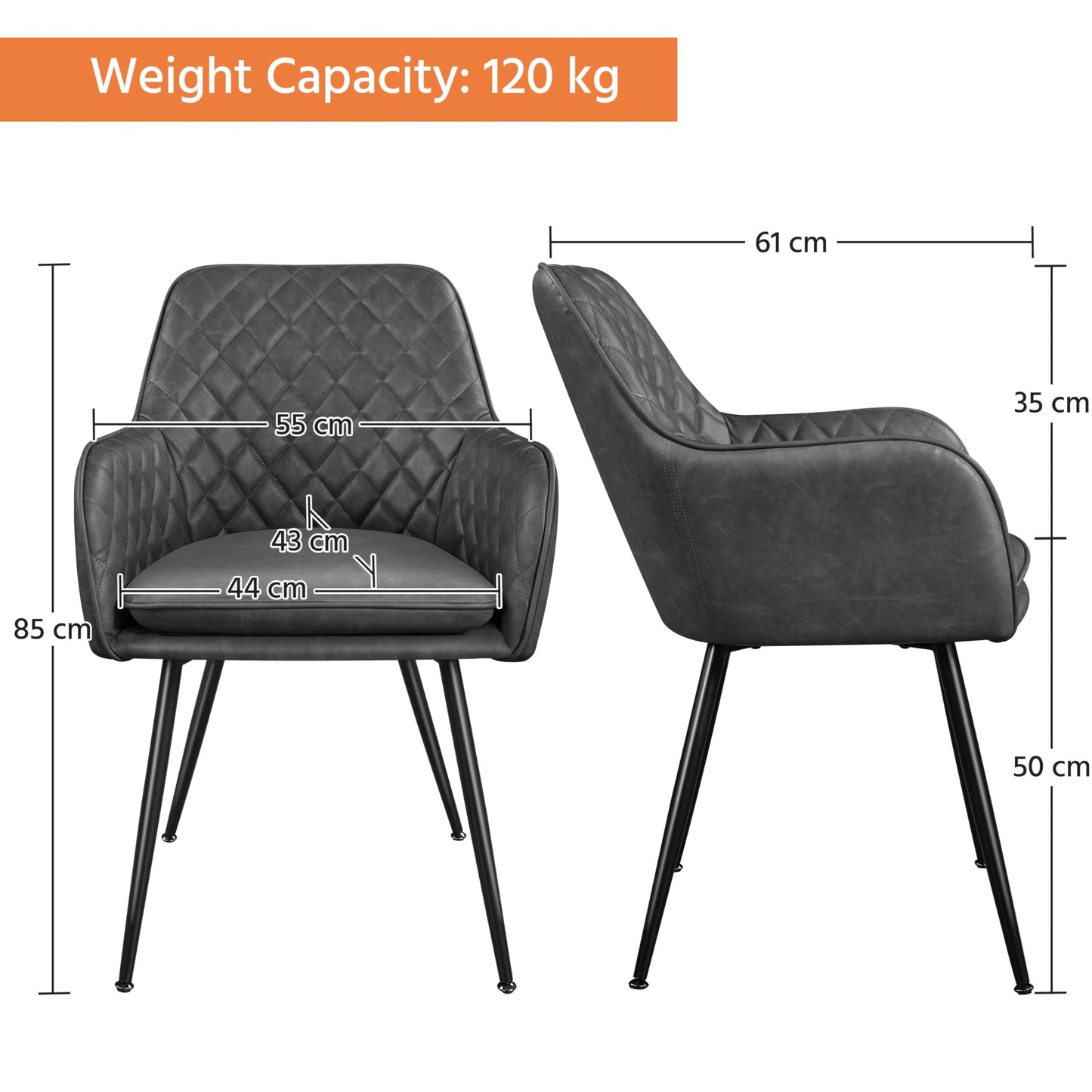 Yaheetech PU Leather Dining Chairs Set of 2 with Armrests, Dark Grey