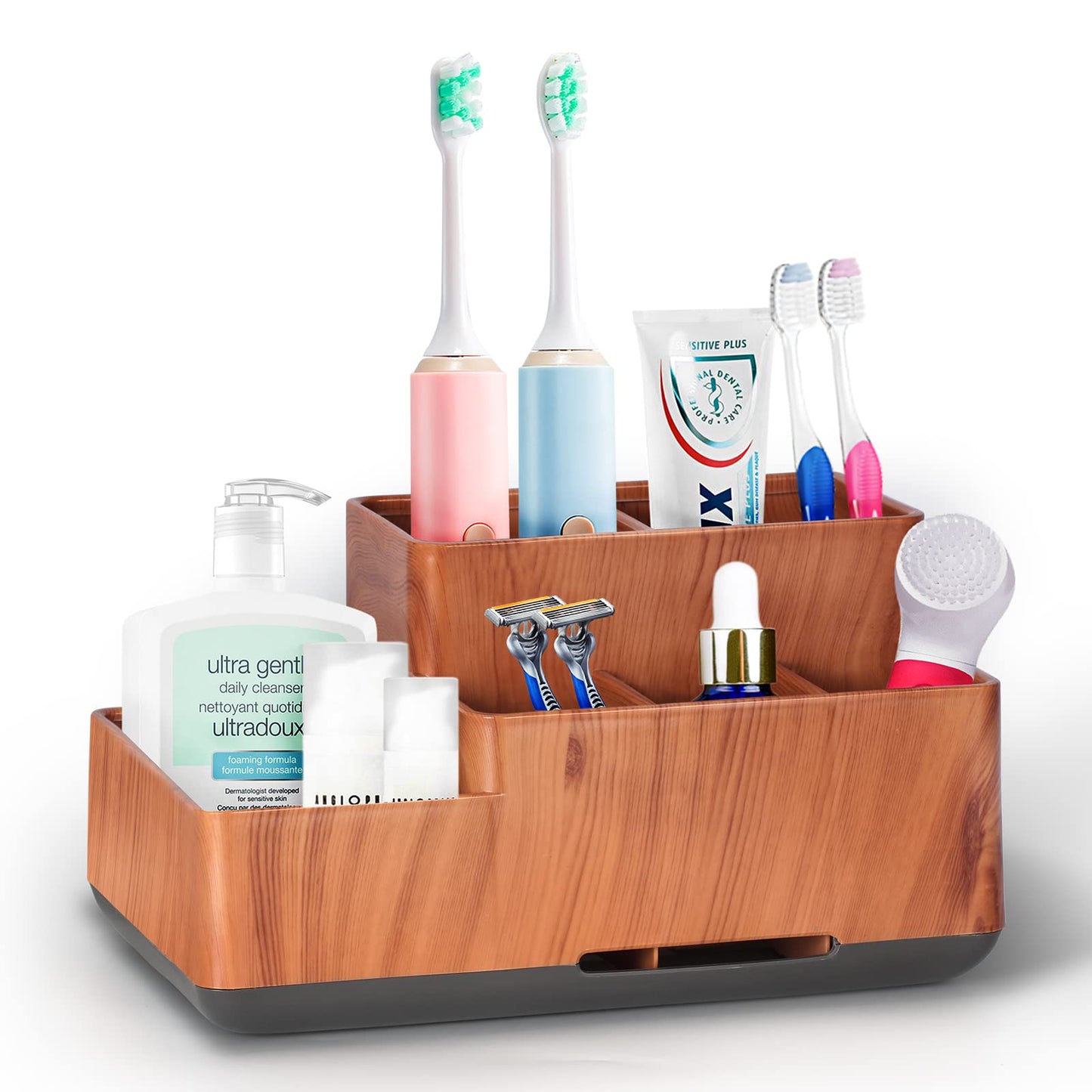 Toothbrush Holder, Bathroom Organizer Countertop, 5 Compartments Multifunctional Storage for Cosmetic, Makeup, Office Stationery Pencil, Toothpaste,