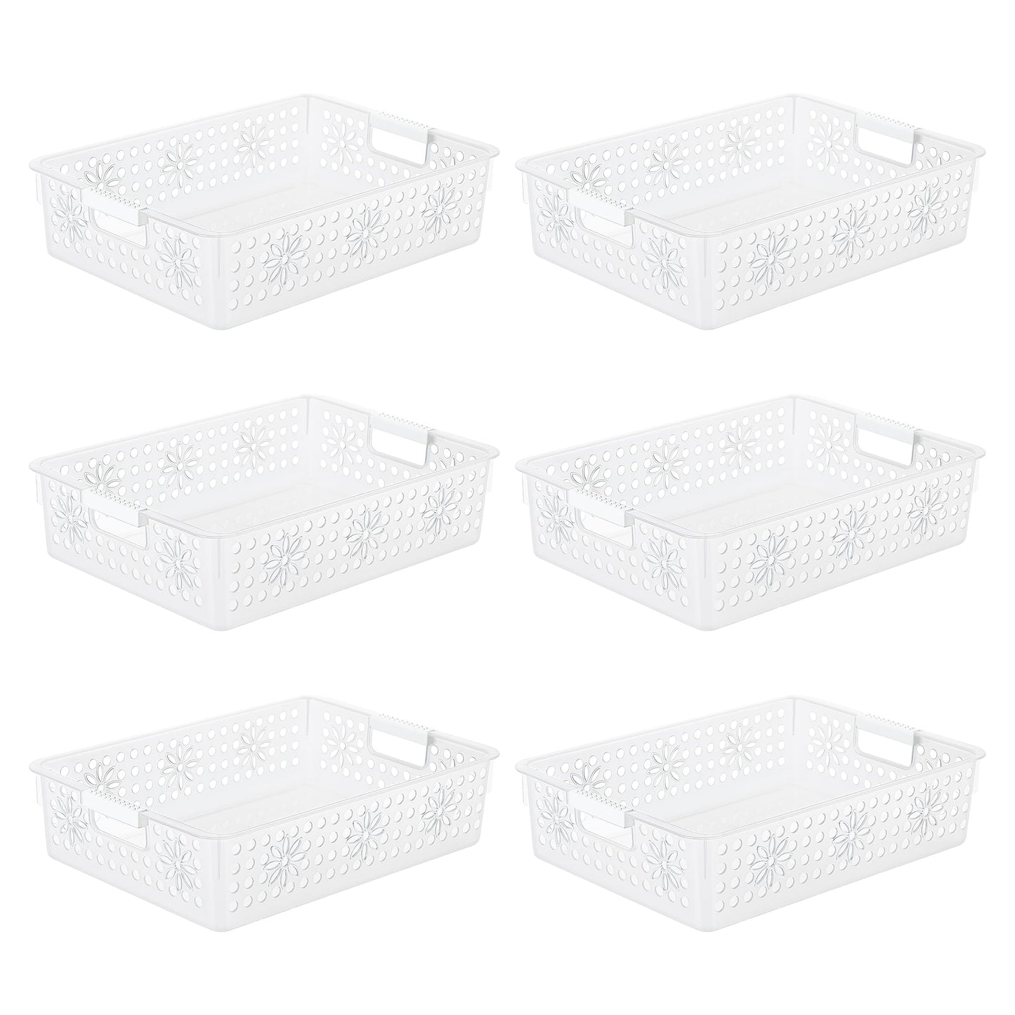 Cetomo Plastic Storage Box, Storage Baskets with Handle, Shelf Basket Organizer with Hole, Open Top Storage Bin for Home Kitchen Office, Transparent