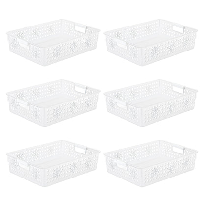 Cetomo Plastic Storage Box, Storage Baskets with Handle, Shelf Basket Organizer with Hole, Open Top Storage Bin for Home Kitchen Office, Transparent