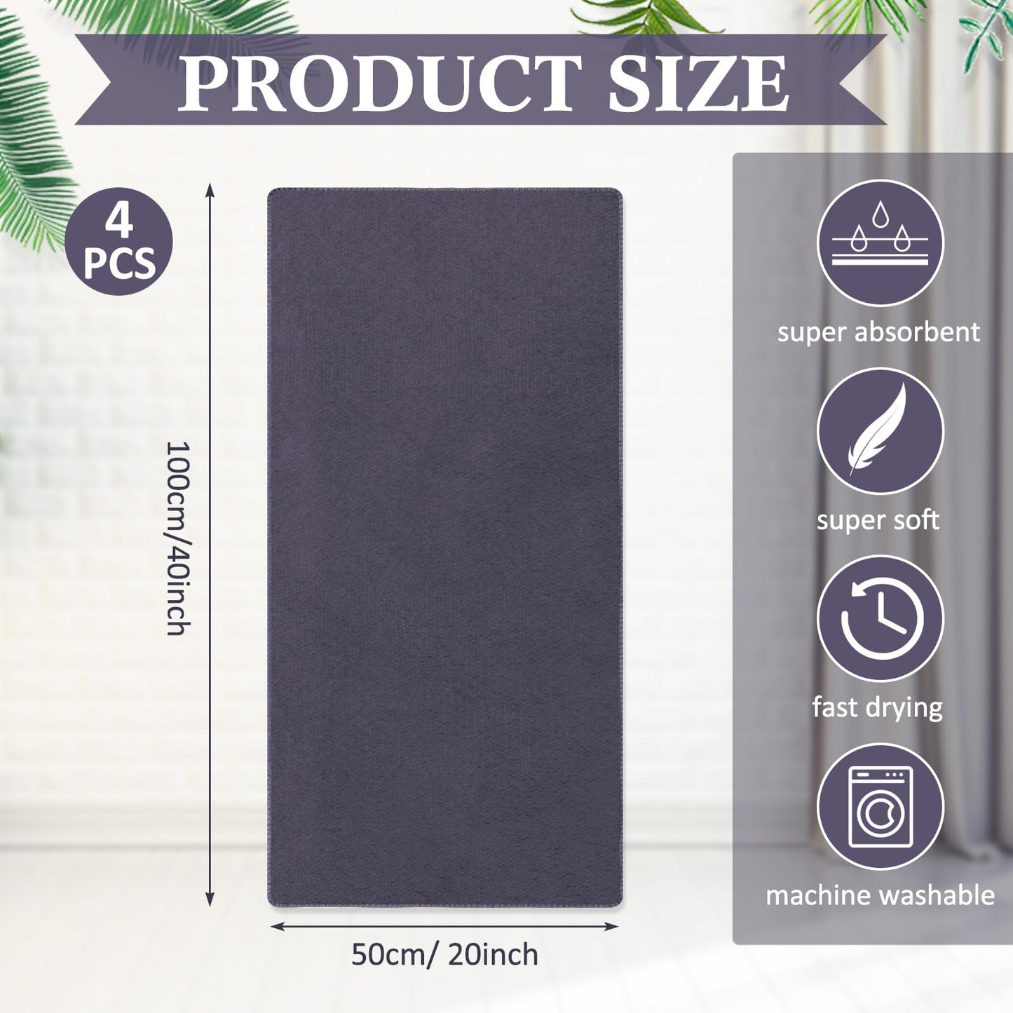 Tatuo 4 Pcs Drying Microfibre Hair Salon Towels 50 x 100 cm Quick Dry Absorbent Hand Towels for Bathroom Soft Hairdressing Cloths for Face Bath Gym