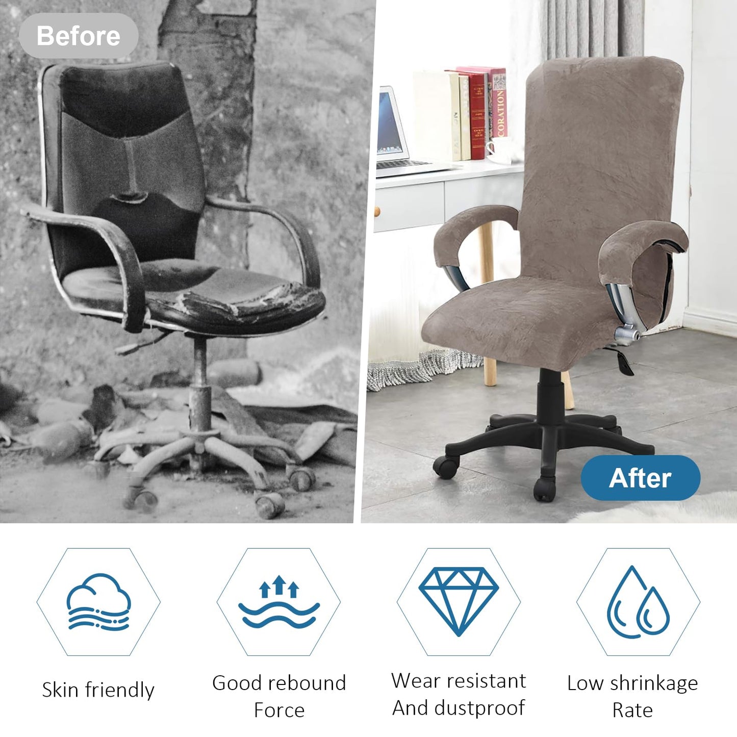 YushengTai Velvet Office Chair Cover, Stretch Office Chair Cover for Gaming Chair, Computer, Swivel Chair Cover with Armrests, Elastic