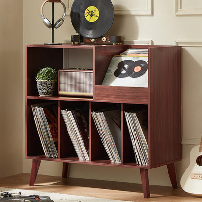 Large record stand with storage, record player stand with shelf, vinyl record holder with presentation surface, record stand for up to 300 albums