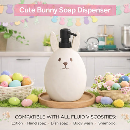 Blissilk 550ml Refillable Cute Bunny Liquid Soap Dispenser with Easy Pump Dispenser Bottles, Designed for Bathroom & Kitchen Countertop