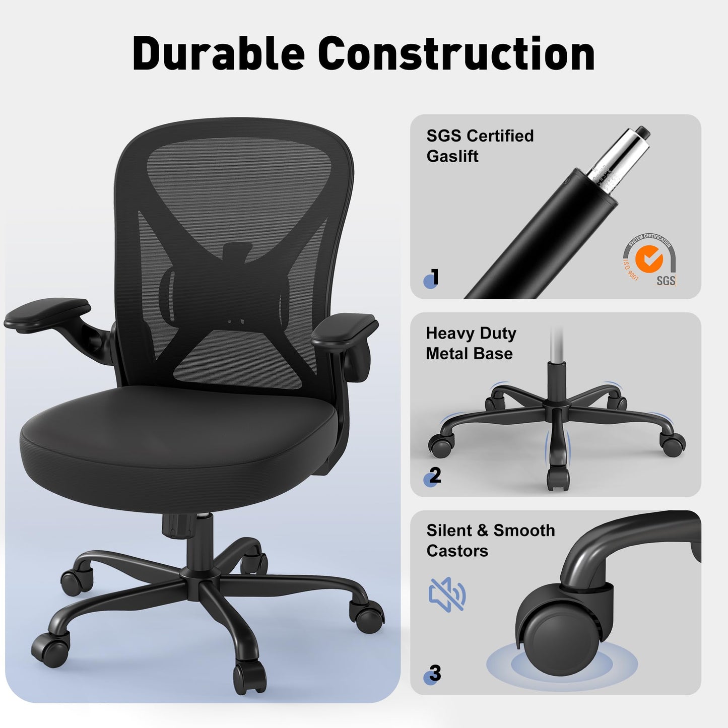 Keratee Ergonomic Mesh Office Chair with Adjustable Lumbar Support ＆ Flip-up Arms, Breathable Computer Home Desk Chair with 360 & Height Adjustment
