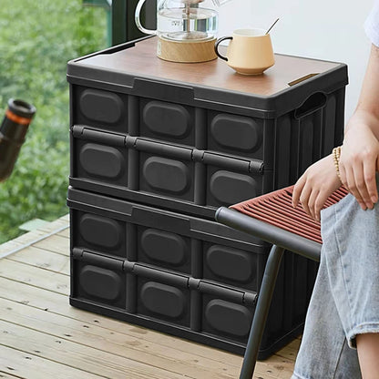 Collapsible Storage Box 55L Folding Storage Bin with MDF Lid Storage Container Shelf Basket Cloth Closet Car Organizer Outdoor Picnic Transport Box