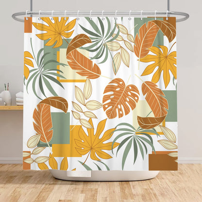 Bovlleetd 60x72inch Bohemian Bathroom Curtain Waterproof Abstract Botanical Shower Curtain Watercolor Mid-Century Tropical Plant Shower Curtains