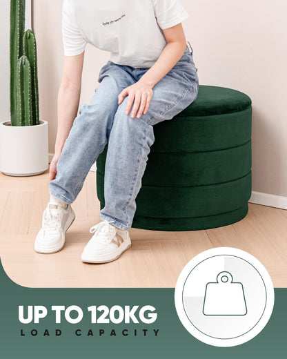 Bonlife Large Storage Ottoman Round - Folding Foot Rest with Hidden Storage, Bottle Green Velvet 58x58x44cm for Living Room, Bedroom & Hallway