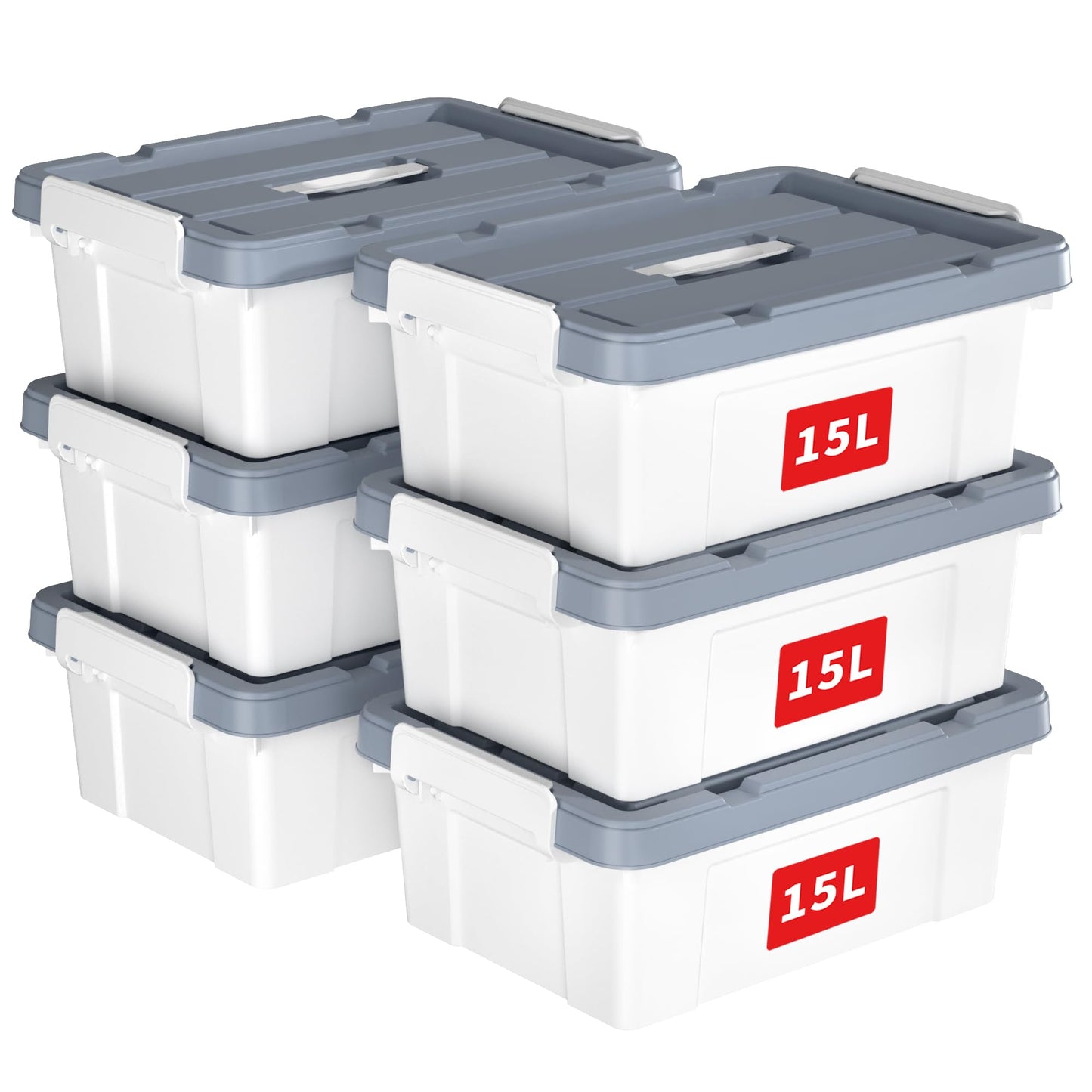 Cetomo 15L*6 Storage Boxes, Carry Plastic Storage Box with Lids, Organizing Container with Handle and Secure Latches