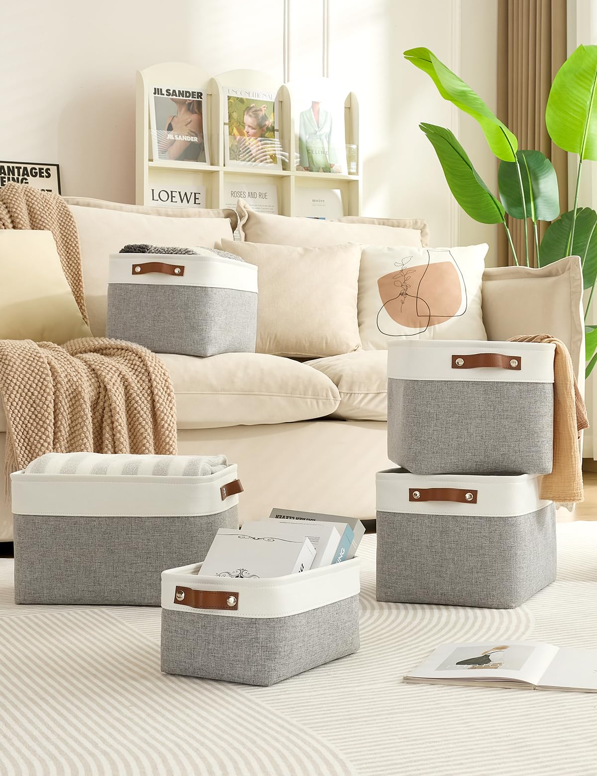 Bagnizer Foldable Storage Baskets for Shelves Closet 2PCS Fabric Small Organizer Box Bins with Handles Waterproof Canvas Box for Clothes, Pet Toys
