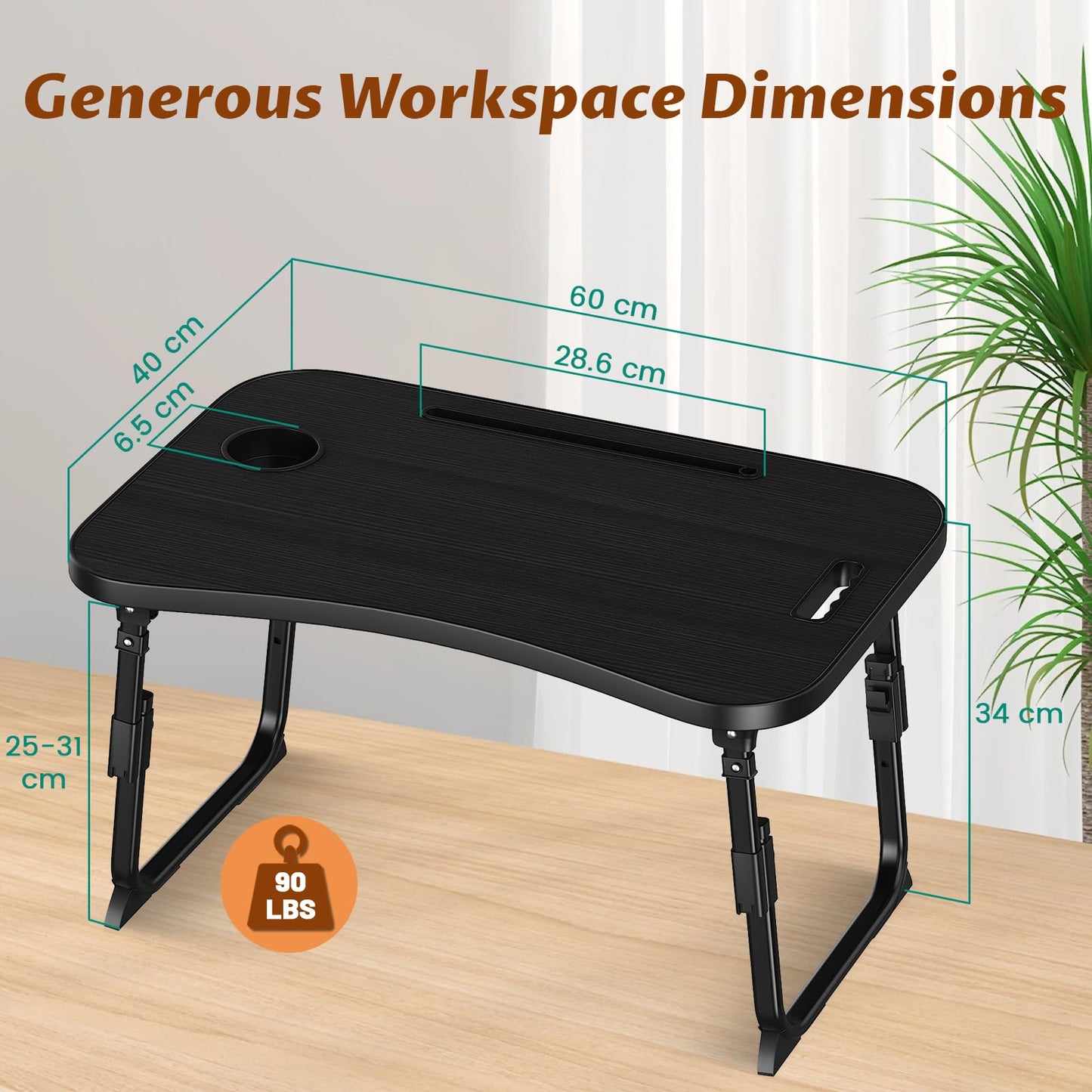 Laptop Table Height Adjustable, Foldable Bed Desk with Cup Holder & Phone Slot, Portable Lap Tray for Working, Eating, and Reading