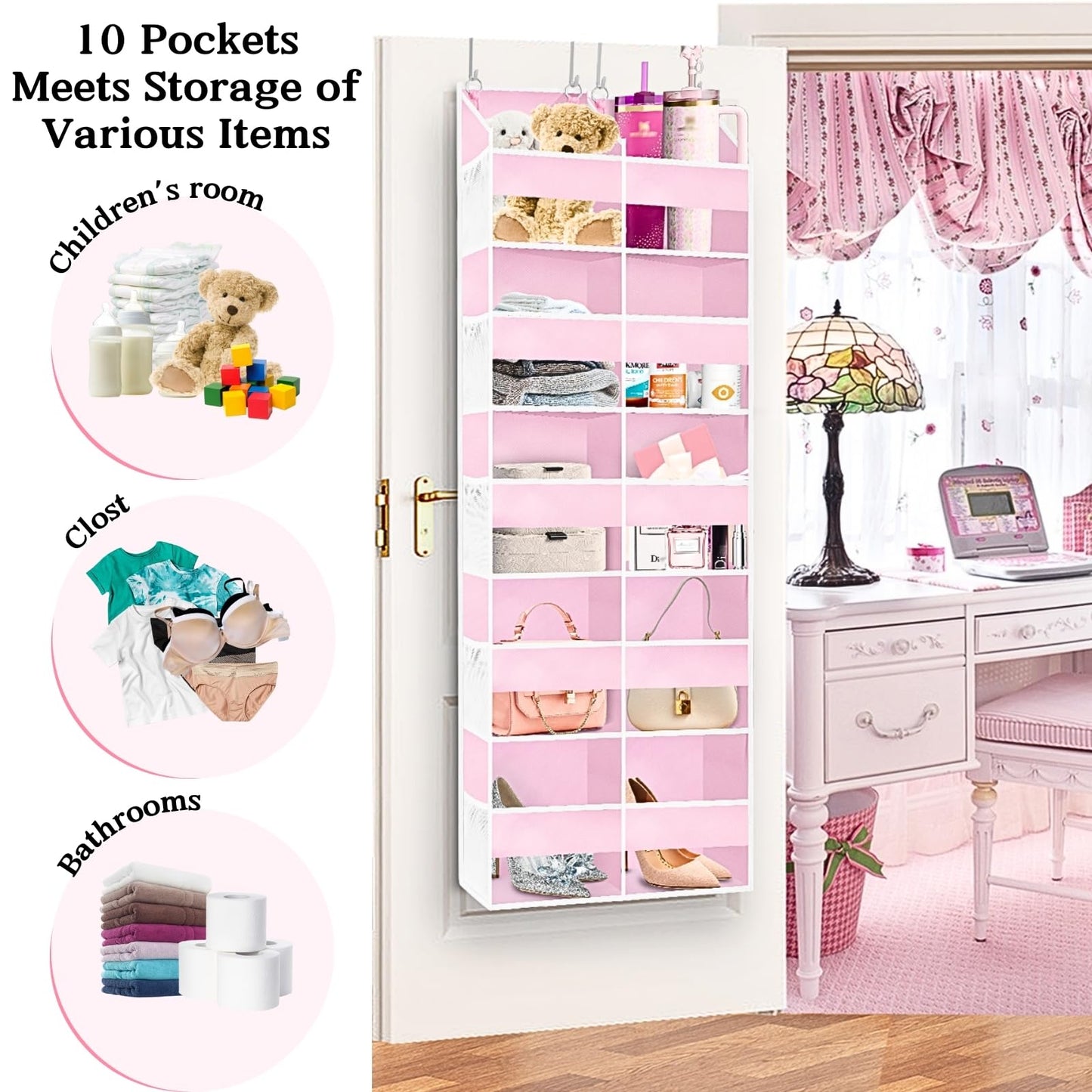 Ofiray-home Over the Door Organiser with 5 Tiers and 10 Compartments, Extra Large Hanging Door Storage with 4 Hooks, 36kg Weight Capacity