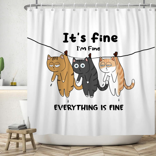 ASDCXZ Funny Shower Curtain 180x180 cm, Modern Simplicity Cute THREE Funny Cat White Bath Washable Shower Curtains Polyester Textile Waterproof Bath