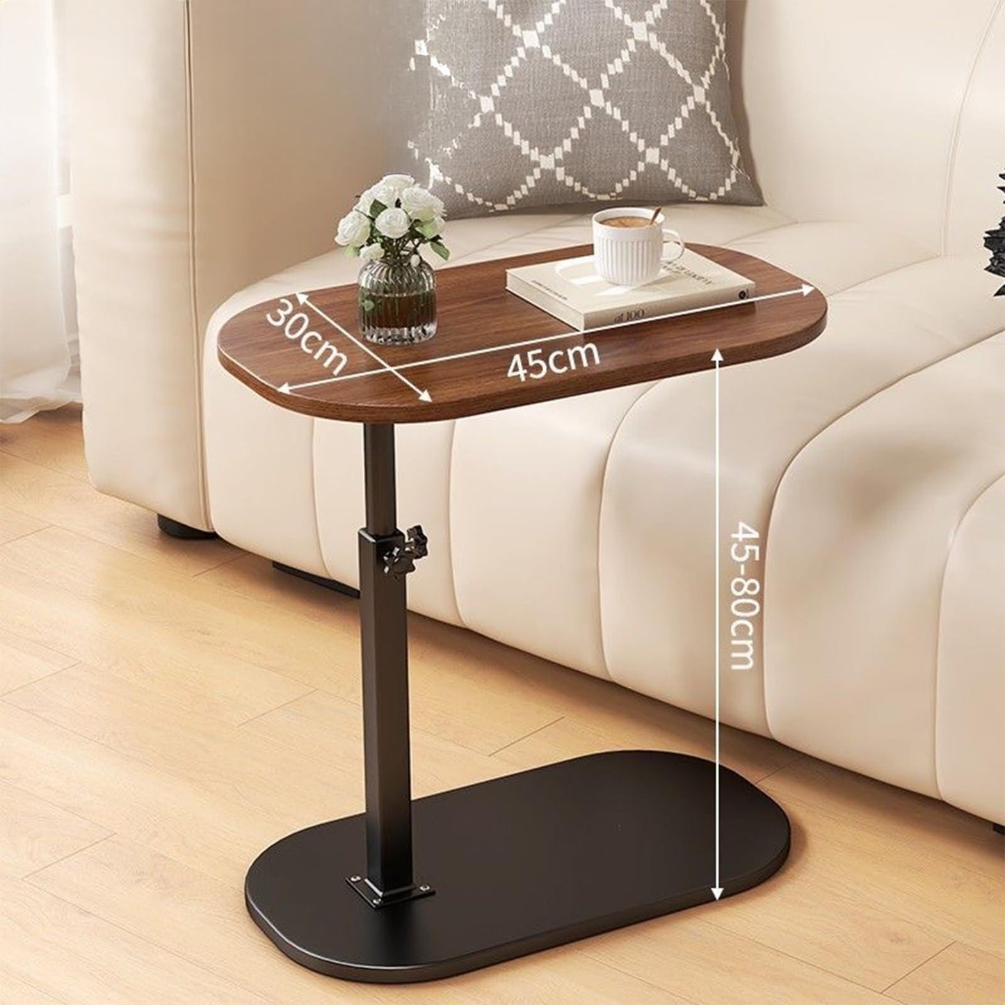 Gelory Height Adjustable Side Table 360° Swivel End Tables, Black Walnut